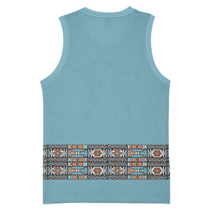 African Ndebele Traditional Attire Basketball Jersey Blue Ndebele Stripe