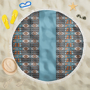 African Ndebele Traditional Attire Beach Blanket Blue Ndebele Stripe