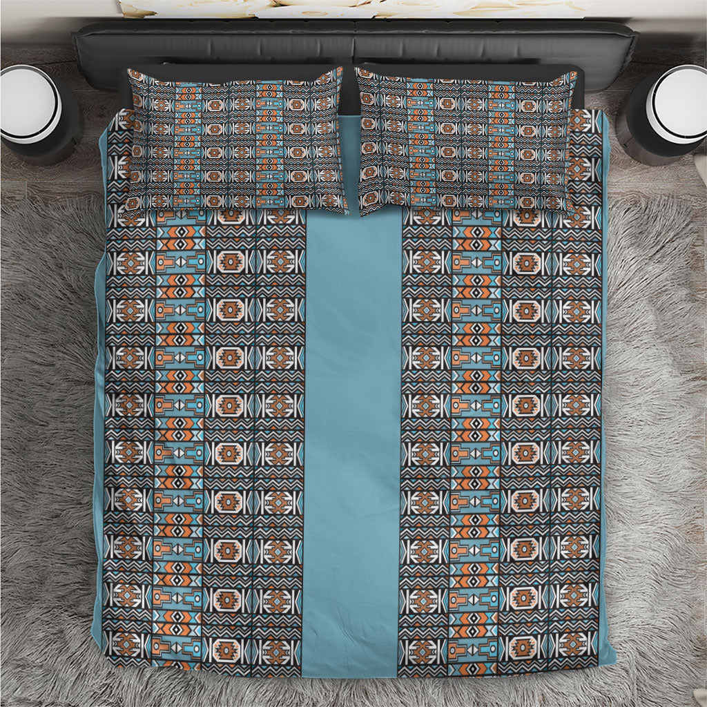 African Ndebele Traditional Attire Bedding Set Blue Ndebele Stripe