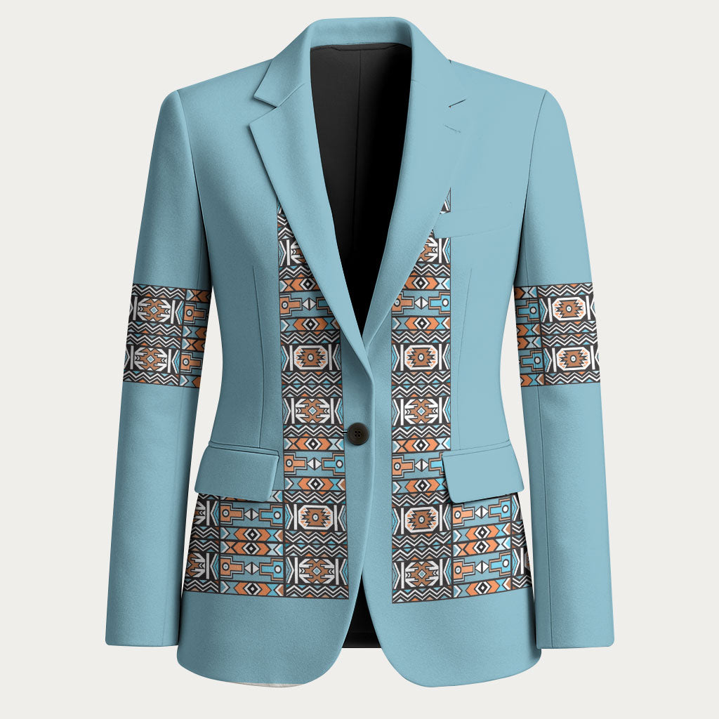 African Ndebele Traditional Attire Blazer Blue Ndebele Stripe