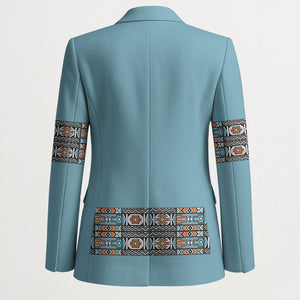 African Ndebele Traditional Attire Blazer Blue Ndebele Stripe