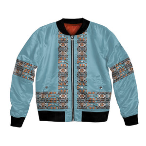 African Ndebele Traditional Attire Bomber Jacket Blue Ndebele Stripe