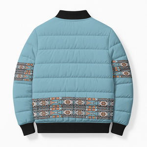 African Ndebele Traditional Attire Bomber Puffer Jacket Blue Ndebele Stripe