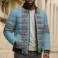 African Ndebele Traditional Attire Bomber Puffer Jacket Blue Ndebele Stripe