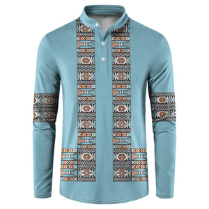 African Ndebele Traditional Attire Button Sweatshirt Blue Ndebele Stripe