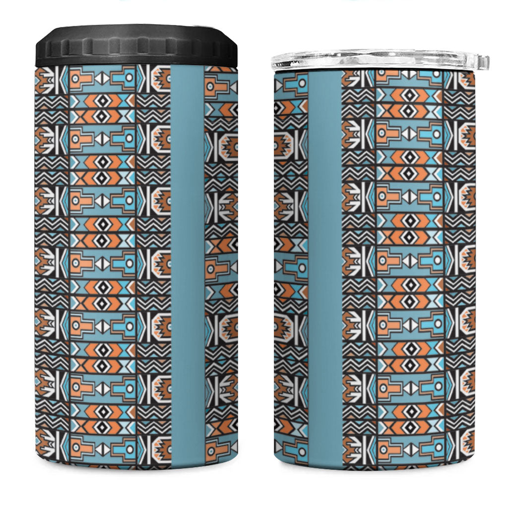 African Ndebele Traditional Attire 4 in 1 Can Cooler Tumbler Blue Ndebele Stripe
