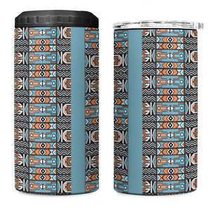 African Ndebele Traditional Attire 4 in 1 Can Cooler Tumbler Blue Ndebele Stripe
