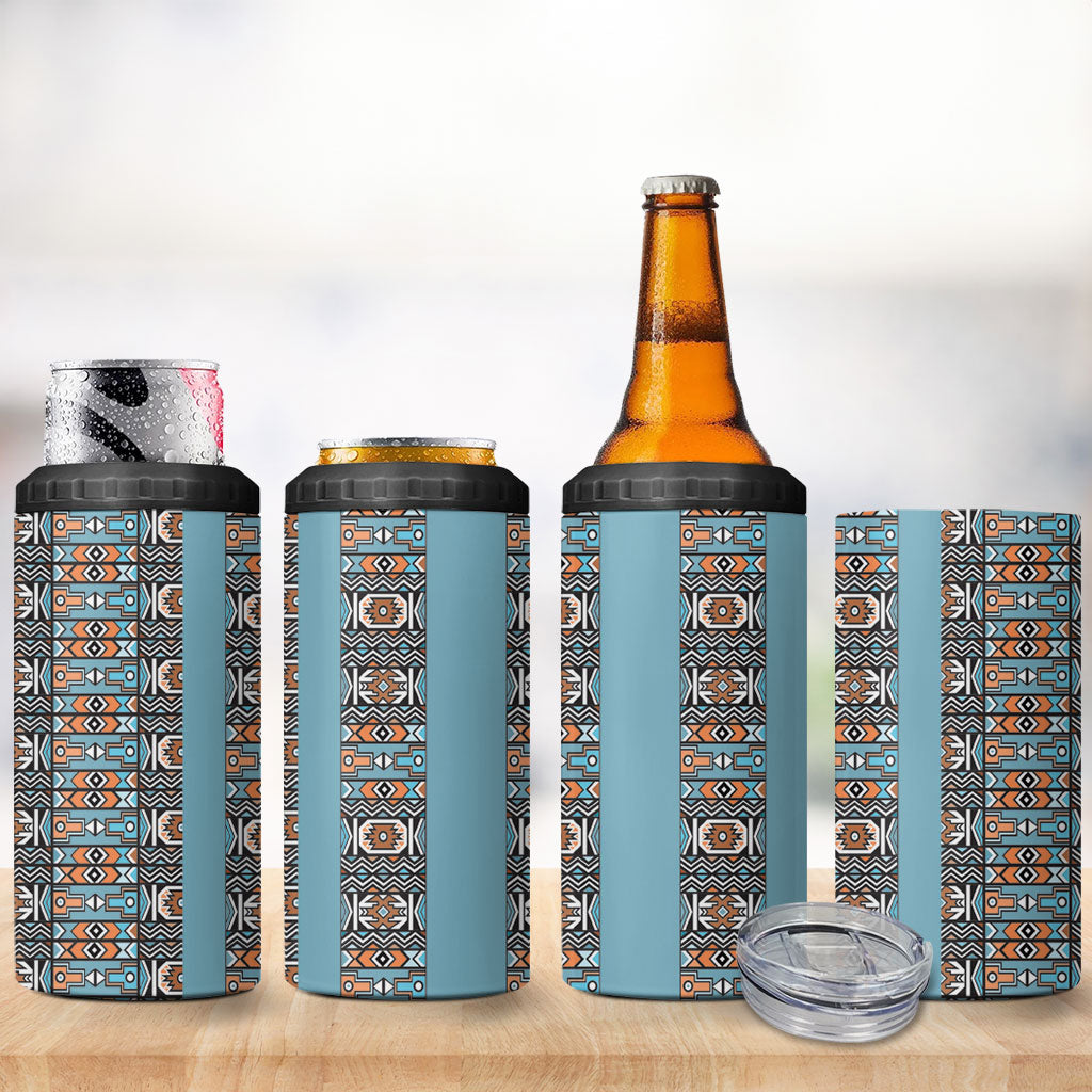 African Ndebele Traditional Attire 4 in 1 Can Cooler Tumbler Blue Ndebele Stripe