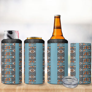 African Ndebele Traditional Attire 4 in 1 Can Cooler Tumbler Blue Ndebele Stripe