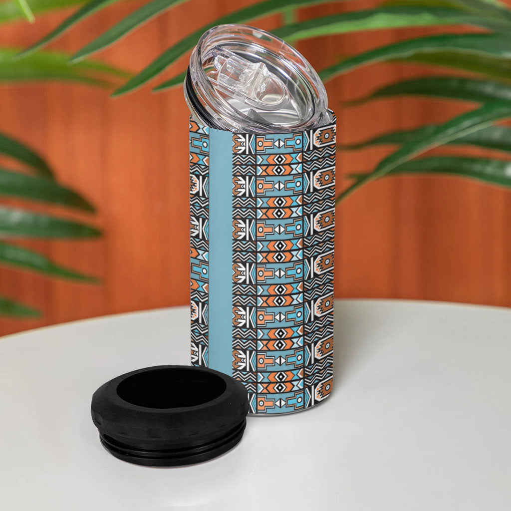 African Ndebele Traditional Attire 4 in 1 Can Cooler Tumbler Blue Ndebele Stripe