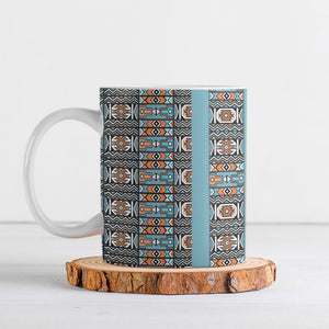 African Ndebele Traditional Attire Ceramic Mug Blue Ndebele Stripe