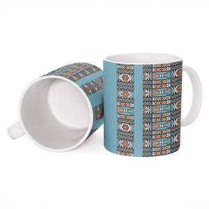 African Ndebele Traditional Attire Ceramic Mug Blue Ndebele Stripe
