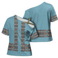 African Ndebele Traditional Attire Cross Shoulder Shirt Blue Ndebele Stripe