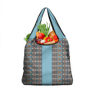African Ndebele Traditional Attire Grocery Bag Blue Ndebele Stripe
