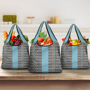 African Ndebele Traditional Attire Grocery Bag Blue Ndebele Stripe