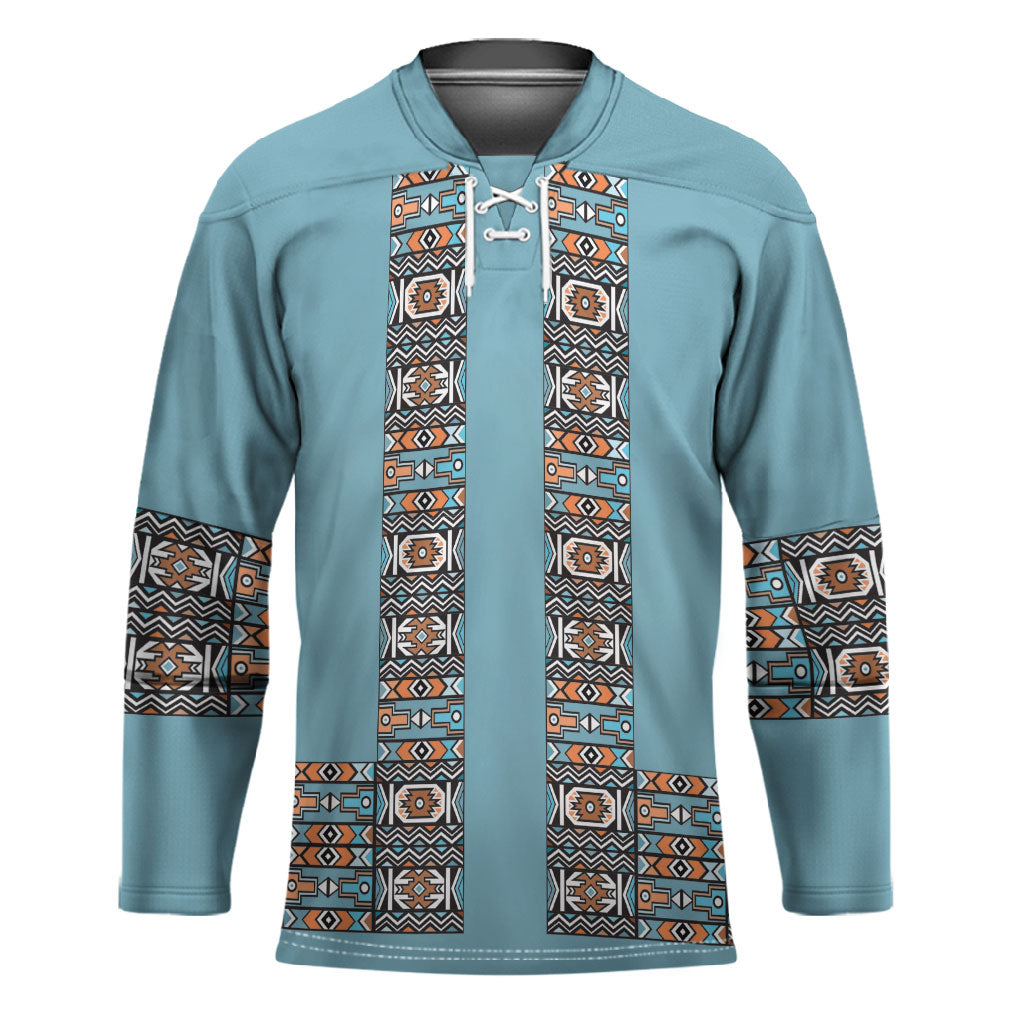 African Ndebele Traditional Attire Hockey Jersey Blue Ndebele Stripe