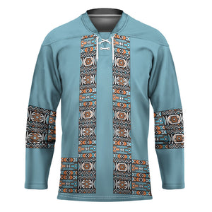 African Ndebele Traditional Attire Hockey Jersey Blue Ndebele Stripe