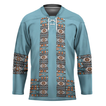 African Ndebele Traditional Attire Hockey Jersey Blue Ndebele Stripe