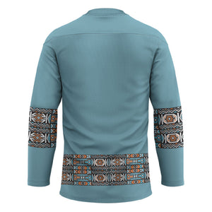 African Ndebele Traditional Attire Hockey Jersey Blue Ndebele Stripe