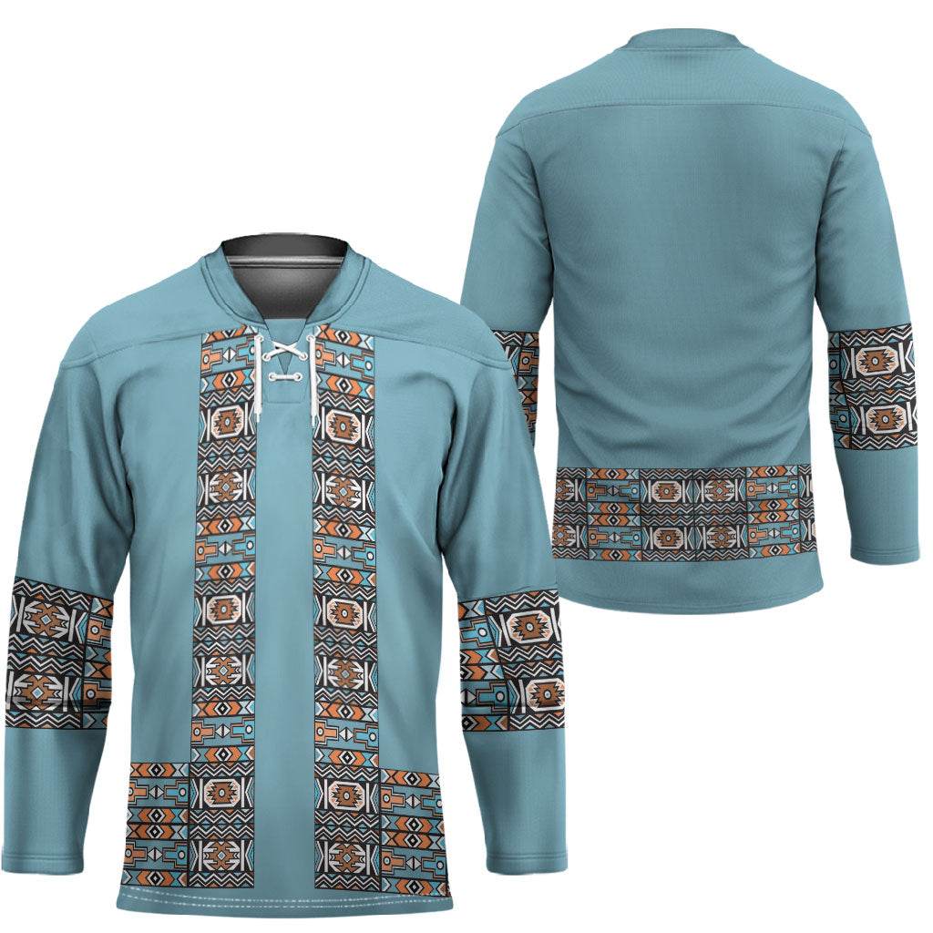 African Ndebele Traditional Attire Hockey Jersey Blue Ndebele Stripe