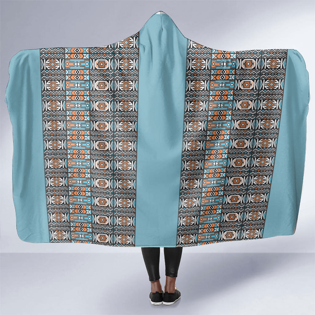 African Ndebele Traditional Attire Hooded Blanket Blue Ndebele Stripe
