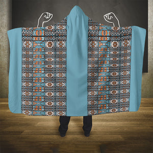 African Ndebele Traditional Attire Hooded Blanket Blue Ndebele Stripe