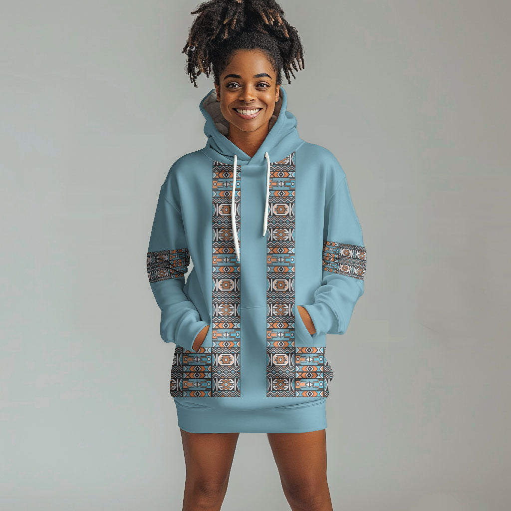 African Ndebele Traditional Attire Hoodie Dress Blue Ndebele Stripe