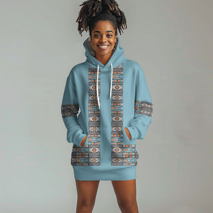 African Ndebele Traditional Attire Hoodie Dress Blue Ndebele Stripe