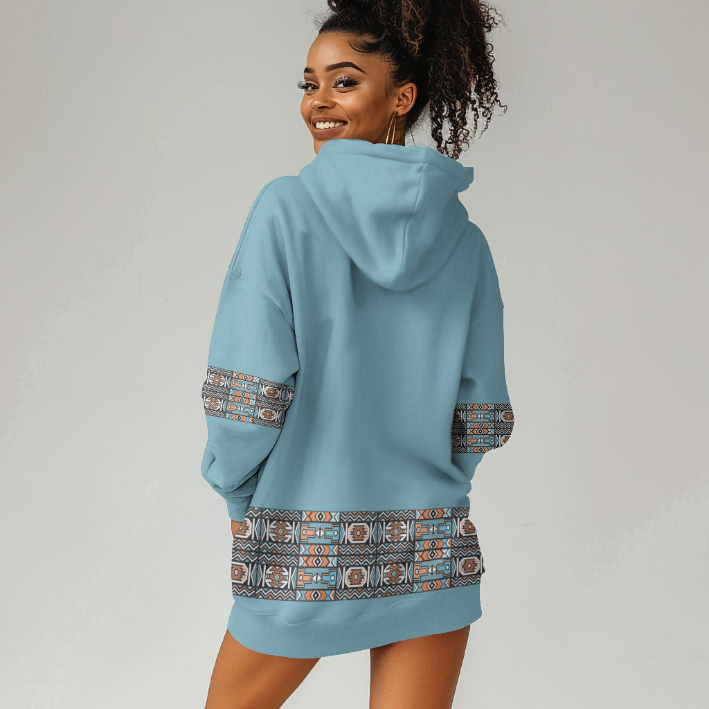 African Ndebele Traditional Attire Hoodie Dress Blue Ndebele Stripe