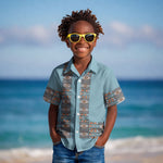 African Ndebele Traditional Attire Kid Hawaiian Shirt Blue Ndebele Stripe
