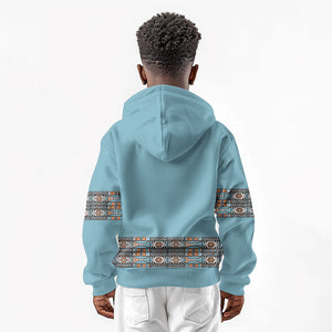 African Ndebele Traditional Attire Kid Hoodie Blue Ndebele Stripe