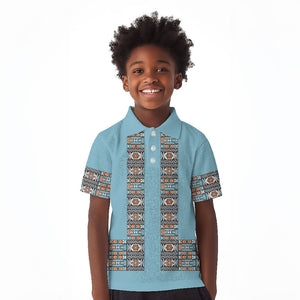 African Ndebele Traditional Attire Kid Polo Shirt Blue Ndebele Stripe