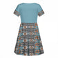 African Ndebele Traditional Attire Kid Short Sleeve Dress Blue Ndebele Stripe