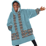 African Ndebele Traditional Attire Kid Wearable Blanket Hoodie Blue Ndebele Stripe