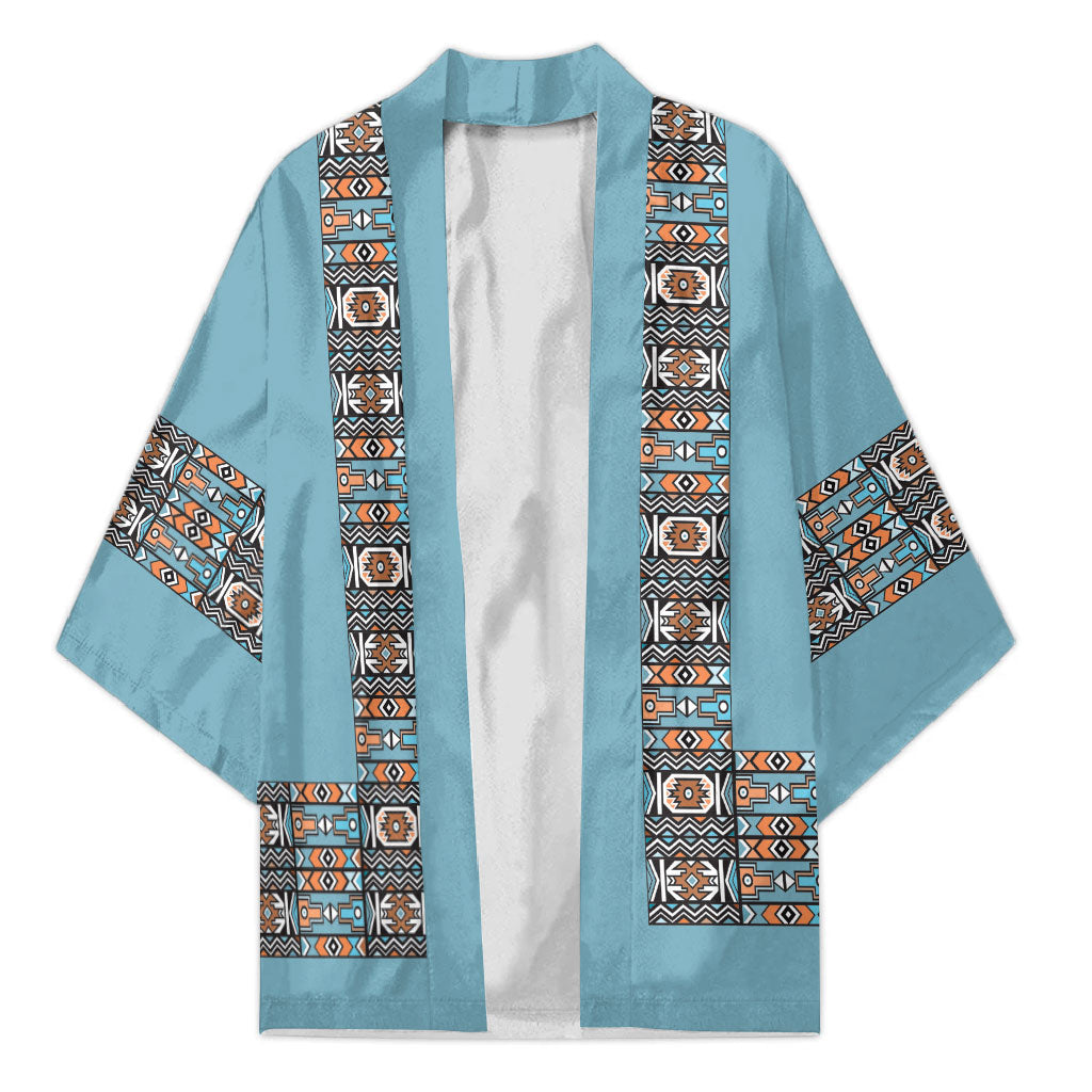 African Ndebele Traditional Attire Kimono Blue Ndebele Stripe