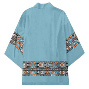 African Ndebele Traditional Attire Kimono Blue Ndebele Stripe