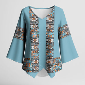African Ndebele Traditional Attire Kimono Sleeve Blouse Blue Ndebele Stripe