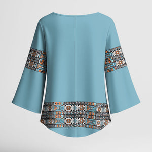 African Ndebele Traditional Attire Kimono Sleeve Blouse Blue Ndebele Stripe