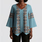African Ndebele Traditional Attire Kimono Sleeve Blouse Blue Ndebele Stripe