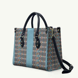 African Ndebele Traditional Attire Leather Bag Blue Ndebele Stripe