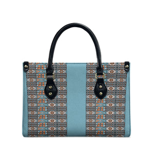 African Ndebele Traditional Attire Leather Bag Blue Ndebele Stripe