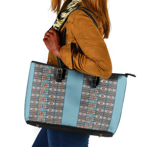 African Ndebele Traditional Attire Leather Tote Bag Blue Ndebele Stripe