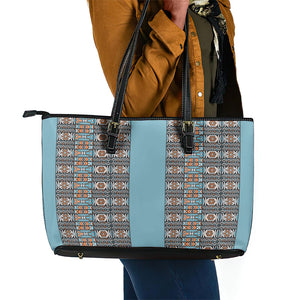 African Ndebele Traditional Attire Leather Tote Bag Blue Ndebele Stripe