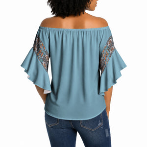 African Ndebele Traditional Attire Off Shoulder Wrap Waist Top Blue Ndebele Stripe
