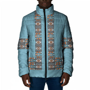 African Ndebele Traditional Attire Padded Jacket Blue Ndebele Stripe