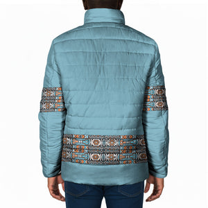African Ndebele Traditional Attire Padded Jacket Blue Ndebele Stripe