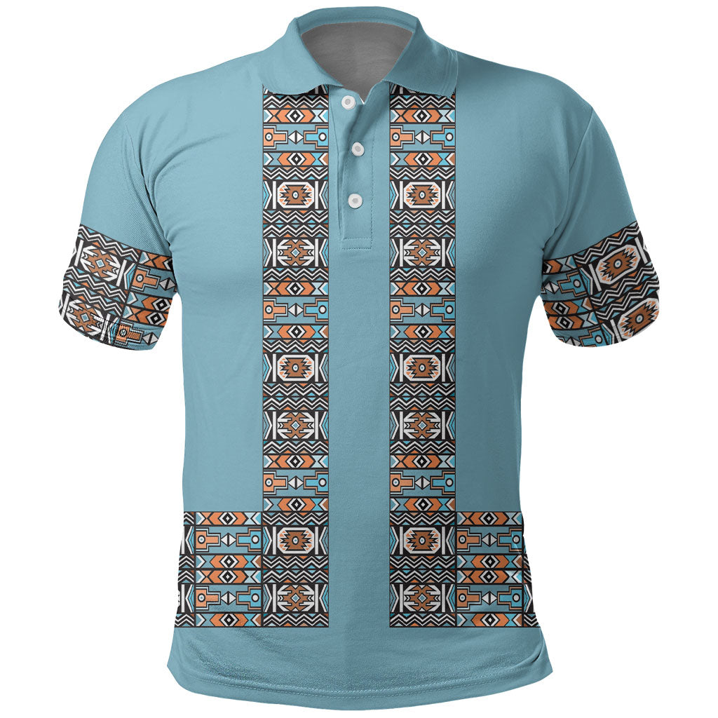 African Ndebele Traditional Attire Polo Shirt Blue Ndebele Stripe