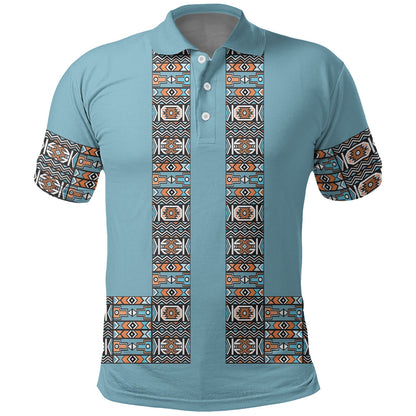 African Ndebele Traditional Attire Polo Shirt Blue Ndebele Stripe