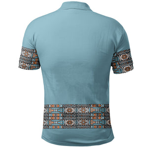 African Ndebele Traditional Attire Polo Shirt Blue Ndebele Stripe