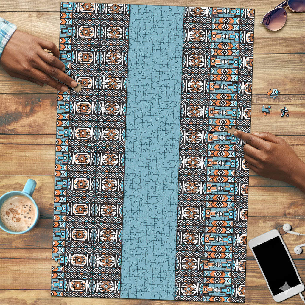 African Ndebele Traditional Attire Puzzle Blue Ndebele Stripe